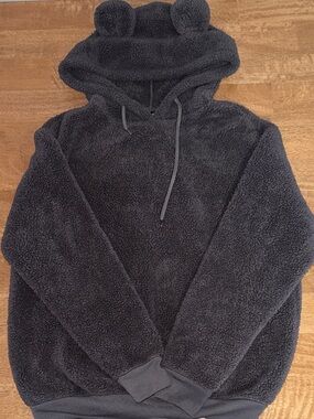 Gold Rush Sherpa Hoodie Gray Teddy Fleece Pullover Womens M